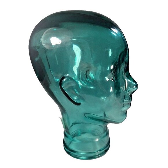 Vtg Vidrios 12" Teal Green Recycled Glass Head Mannequin Life Size Bust Spain - Picture 2 of 10